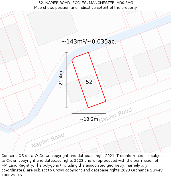 52, NAPIER ROAD, ECCLES, MANCHESTER, M30 8AG: Plot and title map