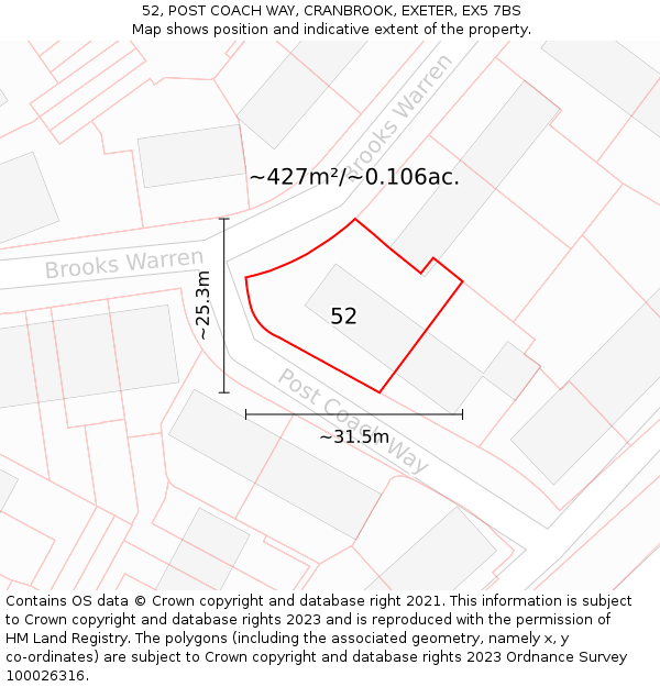 52, POST COACH WAY, CRANBROOK, EXETER, EX5 7BS: Plot and title map