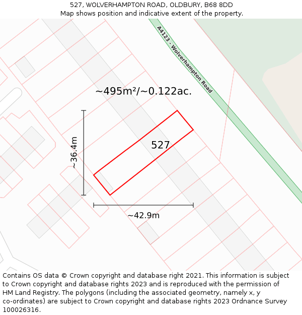 527, WOLVERHAMPTON ROAD, OLDBURY, B68 8DD: Plot and title map