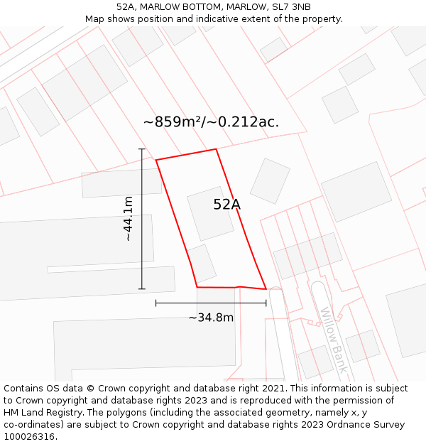 52A, MARLOW BOTTOM, MARLOW, SL7 3NB: Plot and title map