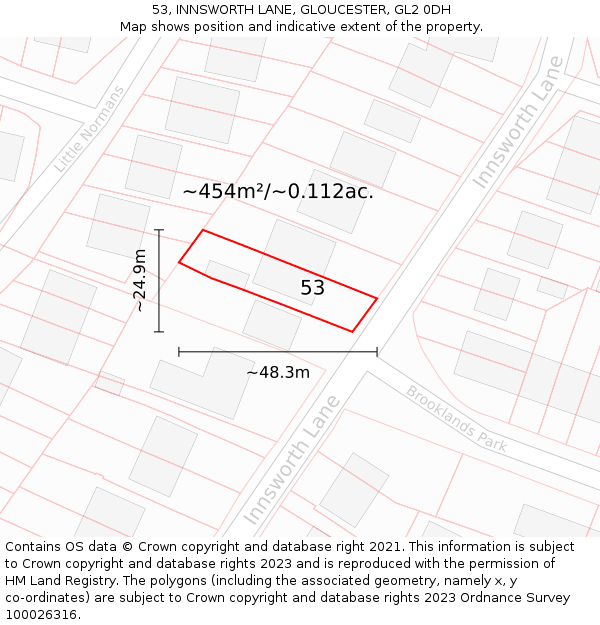 53, INNSWORTH LANE, GLOUCESTER, GL2 0DH: Plot and title map