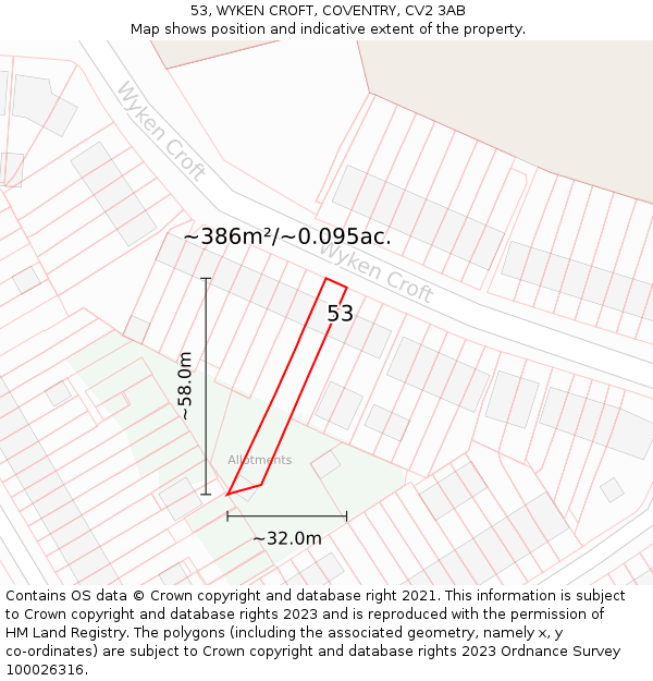 53, WYKEN CROFT, COVENTRY, CV2 3AB: Plot and title map