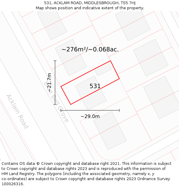 531, ACKLAM ROAD, MIDDLESBROUGH, TS5 7HJ: Plot and title map