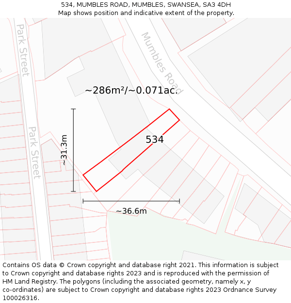 534, MUMBLES ROAD, MUMBLES, SWANSEA, SA3 4DH: Plot and title map