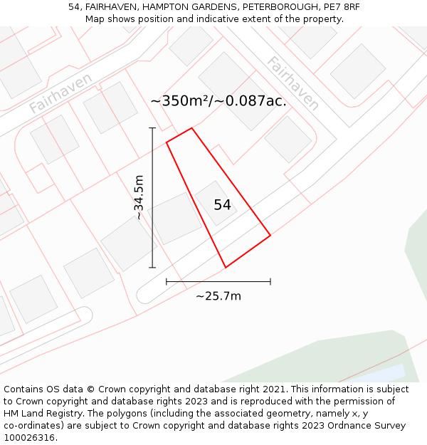 54, FAIRHAVEN, HAMPTON GARDENS, PETERBOROUGH, PE7 8RF: Plot and title map