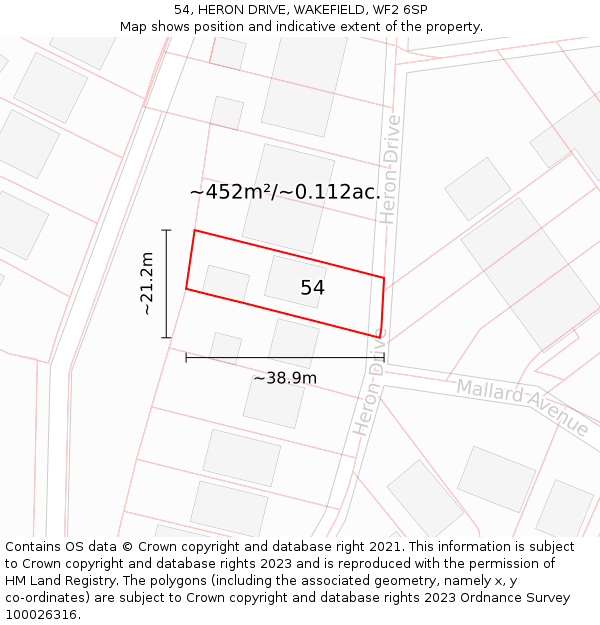 54, HERON DRIVE, WAKEFIELD, WF2 6SP: Plot and title map