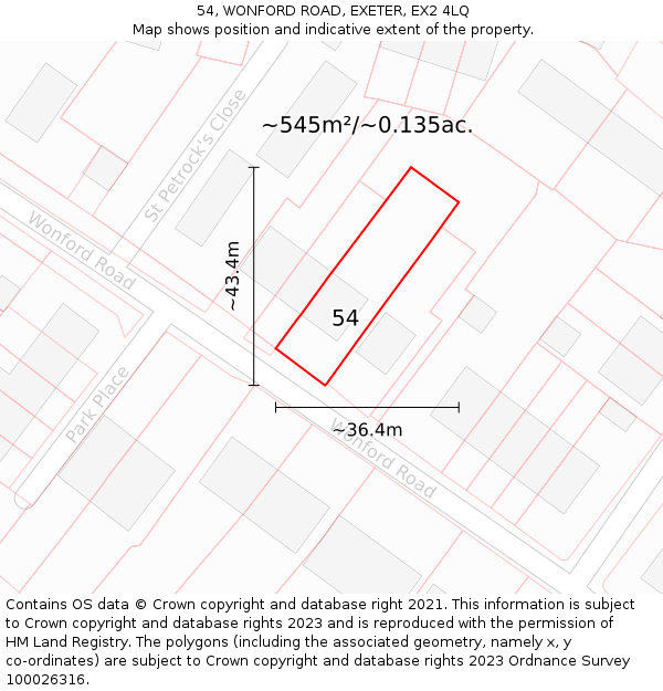 54, WONFORD ROAD, EXETER, EX2 4LQ: Plot and title map