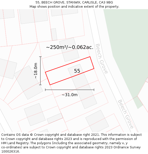 55, BEECH GROVE, STANWIX, CARLISLE, CA3 9BG: Plot and title map
