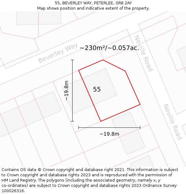 55, BEVERLEY WAY, PETERLEE, SR8 2AY: Plot and title map