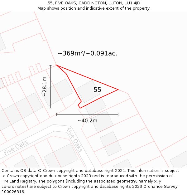 55, FIVE OAKS, CADDINGTON, LUTON, LU1 4JD: Plot and title map