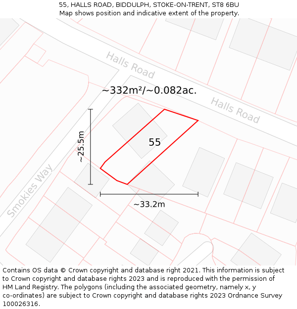 55, HALLS ROAD, BIDDULPH, STOKE-ON-TRENT, ST8 6BU: Plot and title map