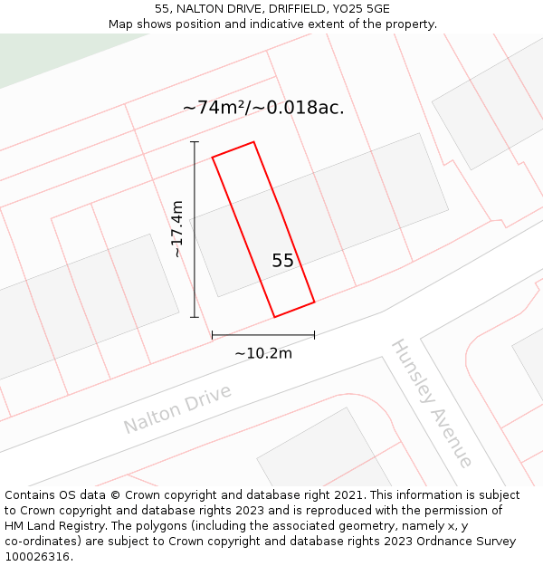 55, NALTON DRIVE, DRIFFIELD, YO25 5GE: Plot and title map