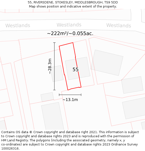 55, RIVERSDENE, STOKESLEY, MIDDLESBROUGH, TS9 5DD: Plot and title map