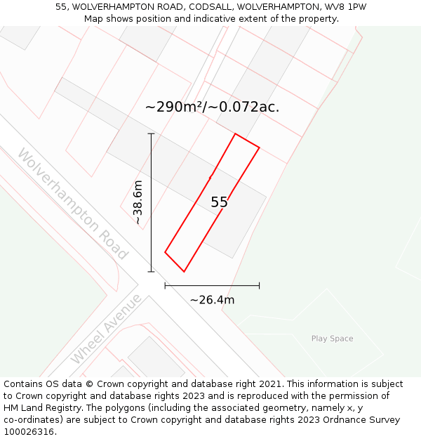 55, WOLVERHAMPTON ROAD, CODSALL, WOLVERHAMPTON, WV8 1PW: Plot and title map