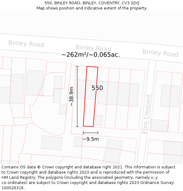 550, BINLEY ROAD, BINLEY, COVENTRY, CV3 2DQ: Plot and title map