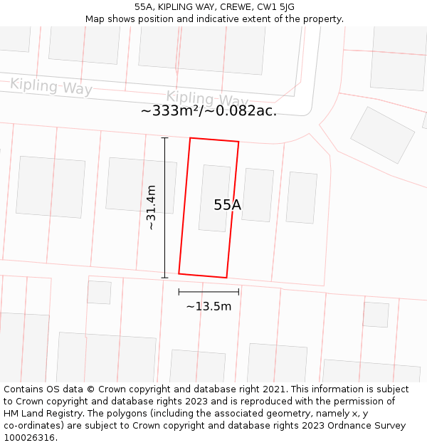 55A, KIPLING WAY, CREWE, CW1 5JG: Plot and title map