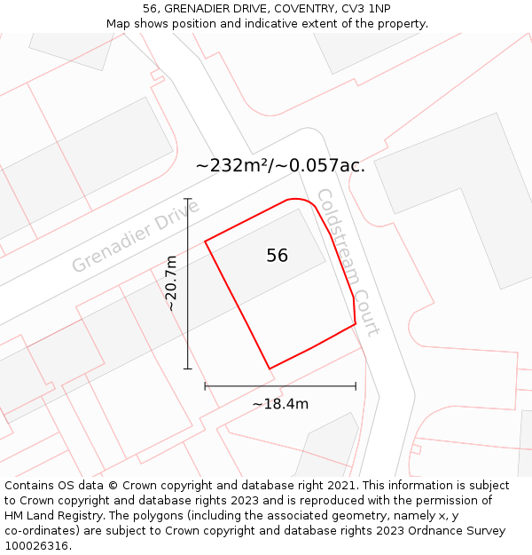 56, GRENADIER DRIVE, COVENTRY, CV3 1NP: Plot and title map