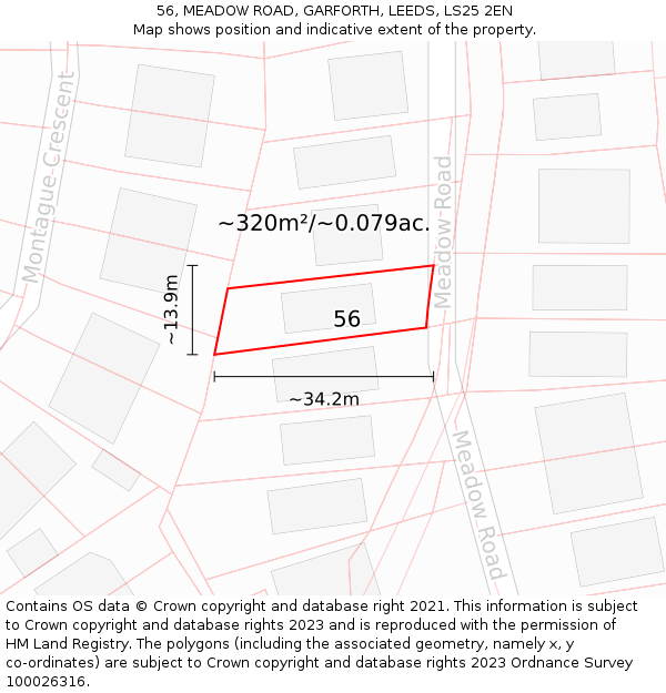 56, MEADOW ROAD, GARFORTH, LEEDS, LS25 2EN: Plot and title map