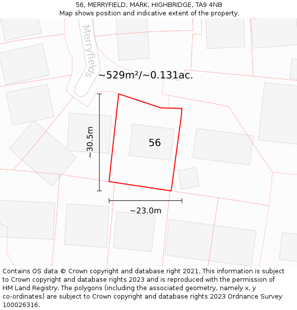56, MERRYFIELD, MARK, HIGHBRIDGE, TA9 4NB: Plot and title map
