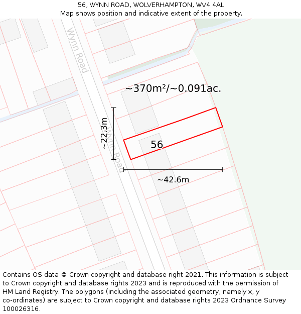 56, WYNN ROAD, WOLVERHAMPTON, WV4 4AL: Plot and title map