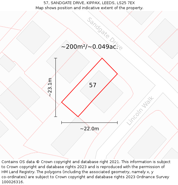 57, SANDGATE DRIVE, KIPPAX, LEEDS, LS25 7EX: Plot and title map
