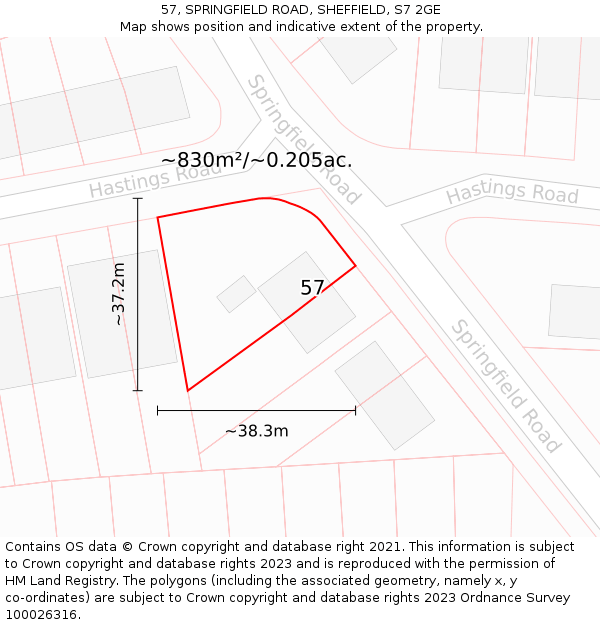 57, SPRINGFIELD ROAD, SHEFFIELD, S7 2GE: Plot and title map