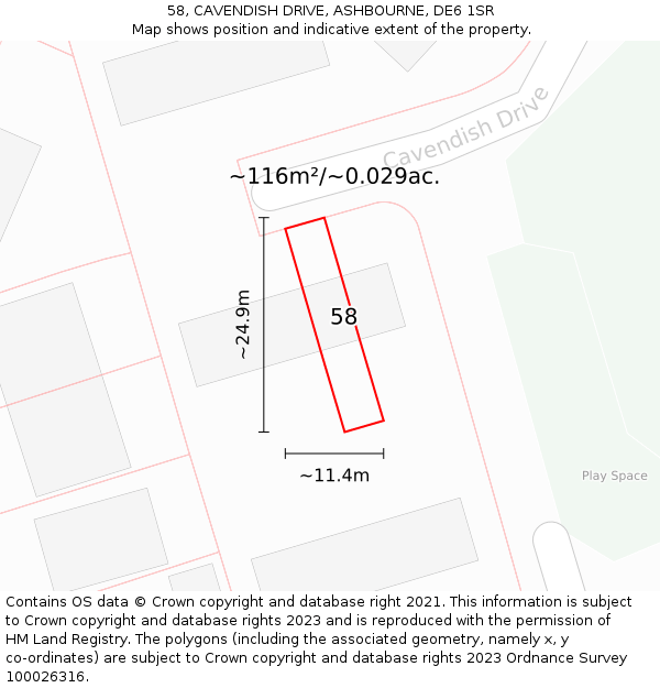 58, CAVENDISH DRIVE, ASHBOURNE, DE6 1SR: Plot and title map