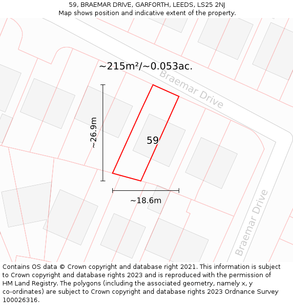 59, BRAEMAR DRIVE, GARFORTH, LEEDS, LS25 2NJ: Plot and title map