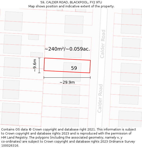 59, CALDER ROAD, BLACKPOOL, FY2 9TU: Plot and title map