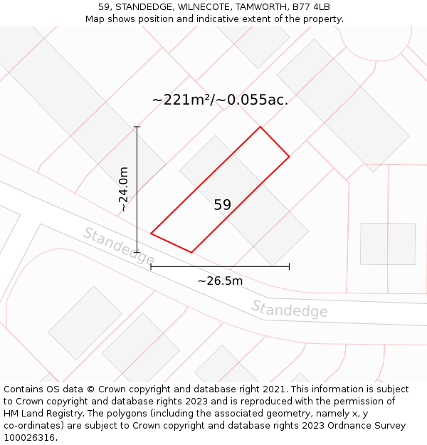 59, STANDEDGE, WILNECOTE, TAMWORTH, B77 4LB: Plot and title map