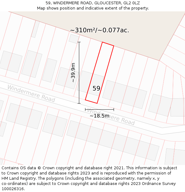 59, WINDERMERE ROAD, GLOUCESTER, GL2 0LZ: Plot and title map