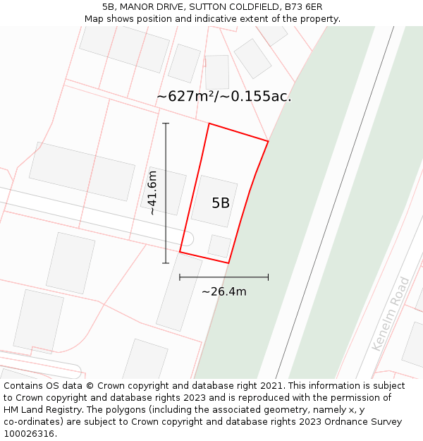 5B, MANOR DRIVE, SUTTON COLDFIELD, B73 6ER: Plot and title map