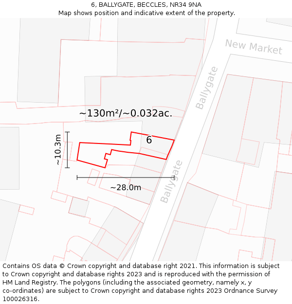 6, BALLYGATE, BECCLES, NR34 9NA: Plot and title map