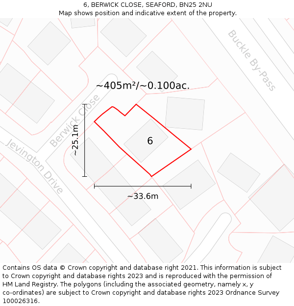 6, BERWICK CLOSE, SEAFORD, BN25 2NU: Plot and title map
