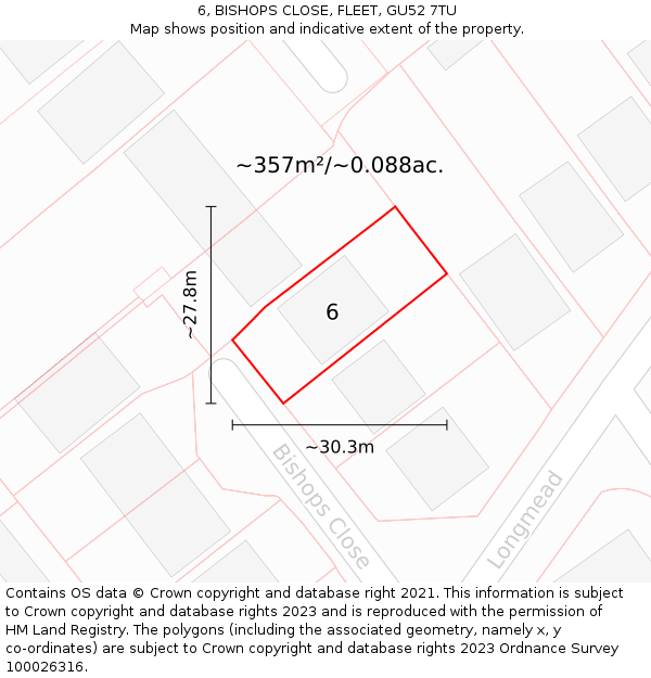 6, BISHOPS CLOSE, FLEET, GU52 7TU: Plot and title map