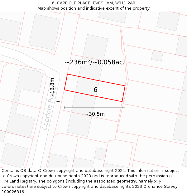 6, CAPRIOLE PLACE, EVESHAM, WR11 2AR: Plot and title map