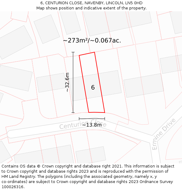 6, CENTURION CLOSE, NAVENBY, LINCOLN, LN5 0HD: Plot and title map