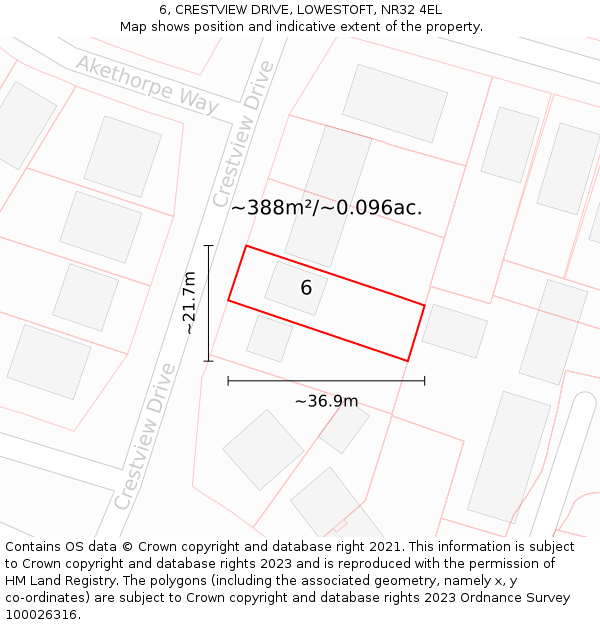 6, CRESTVIEW DRIVE, LOWESTOFT, NR32 4EL: Plot and title map