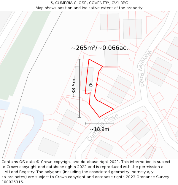 6, CUMBRIA CLOSE, COVENTRY, CV1 3PG: Plot and title map