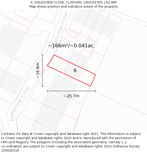 6, DALESVIEW CLOSE, CLAPHAM, LANCASTER, LA2 8RP: Plot and title map