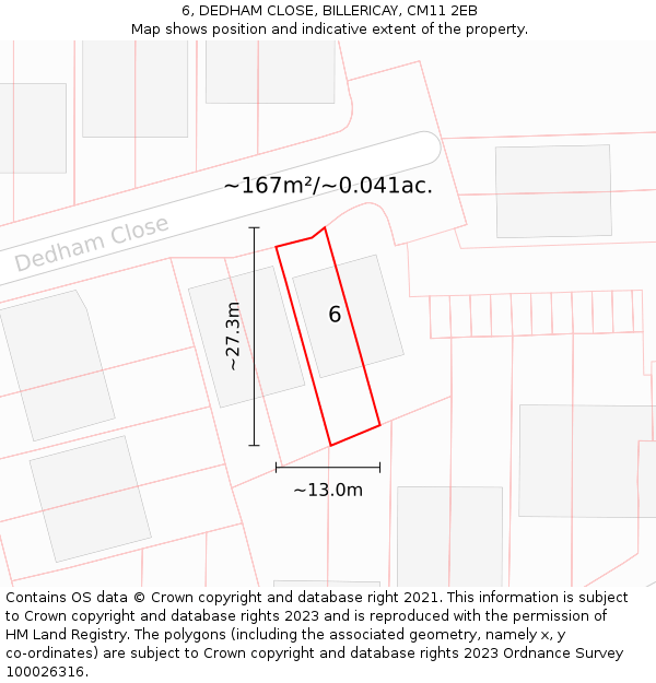 6, DEDHAM CLOSE, BILLERICAY, CM11 2EB: Plot and title map