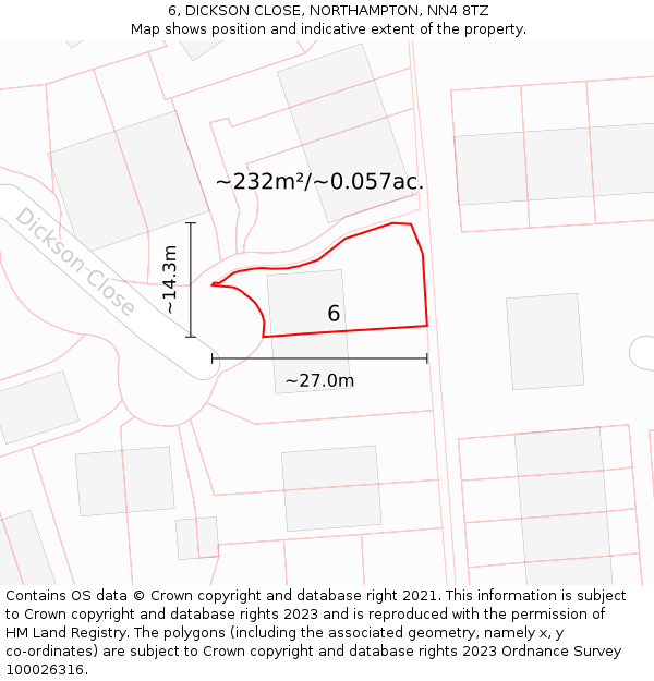 6, DICKSON CLOSE, NORTHAMPTON, NN4 8TZ: Plot and title map