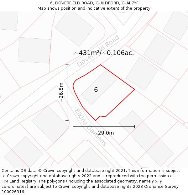 6, DOVERFIELD ROAD, GUILDFORD, GU4 7YF: Plot and title map