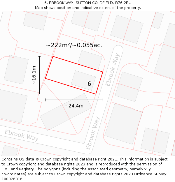 6, EBROOK WAY, SUTTON COLDFIELD, B76 2BU: Plot and title map
