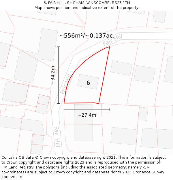 6, FAIR HILL, SHIPHAM, WINSCOMBE, BS25 1TH: Plot and title map