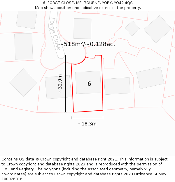 6, FORGE CLOSE, MELBOURNE, YORK, YO42 4QS: Plot and title map