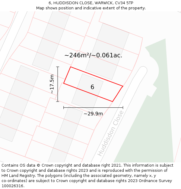 6, HUDDISDON CLOSE, WARWICK, CV34 5TP: Plot and title map