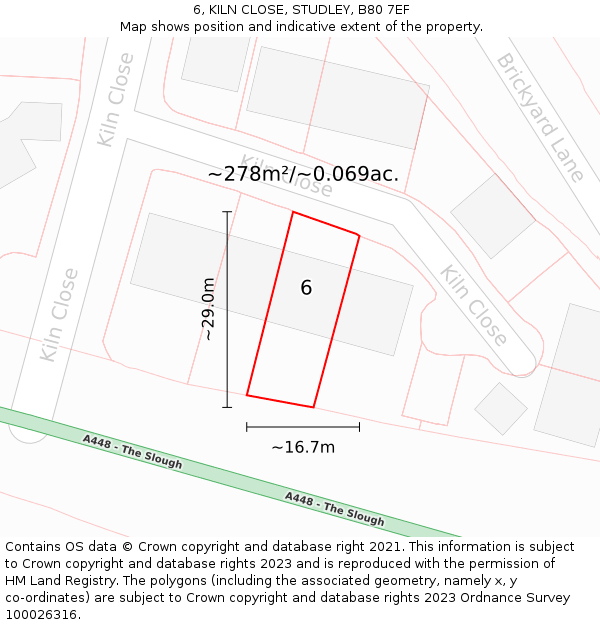 6, KILN CLOSE, STUDLEY, B80 7EF: Plot and title map