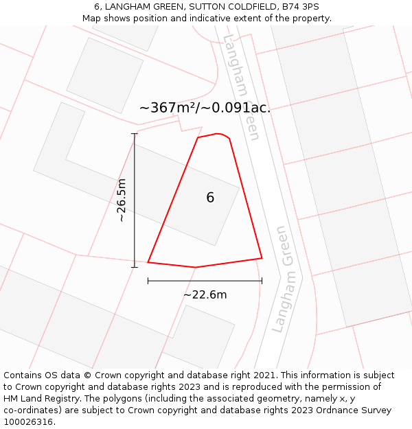 6, LANGHAM GREEN, SUTTON COLDFIELD, B74 3PS: Plot and title map