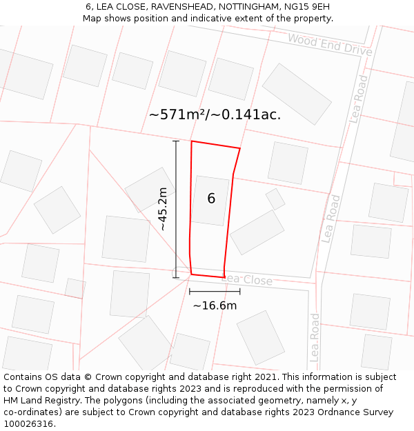 6, LEA CLOSE, RAVENSHEAD, NOTTINGHAM, NG15 9EH: Plot and title map